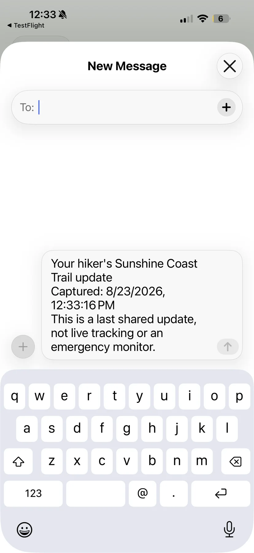 Family sharing screen with a manual trip update