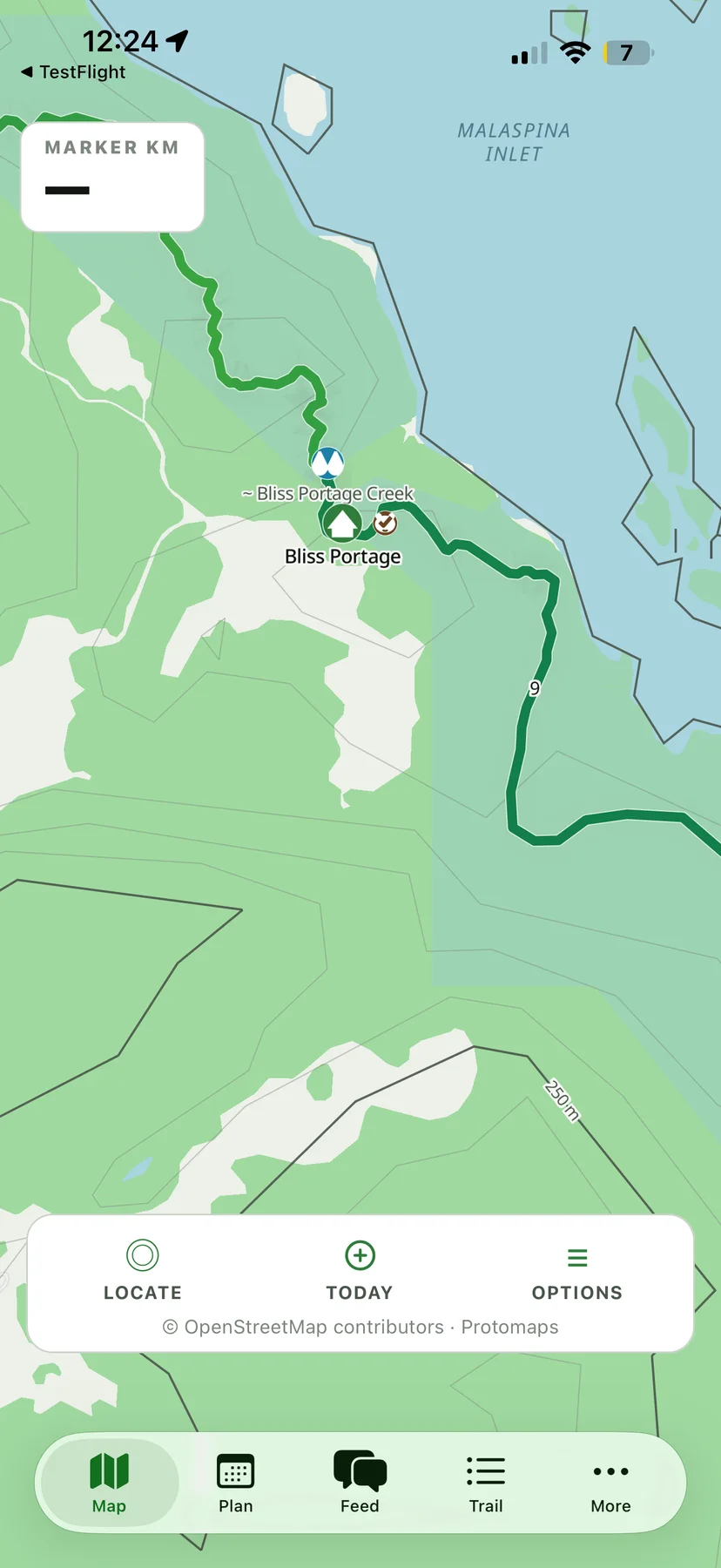 Sunshine Coast Trail Planner map showing the trail and nearby waypoints